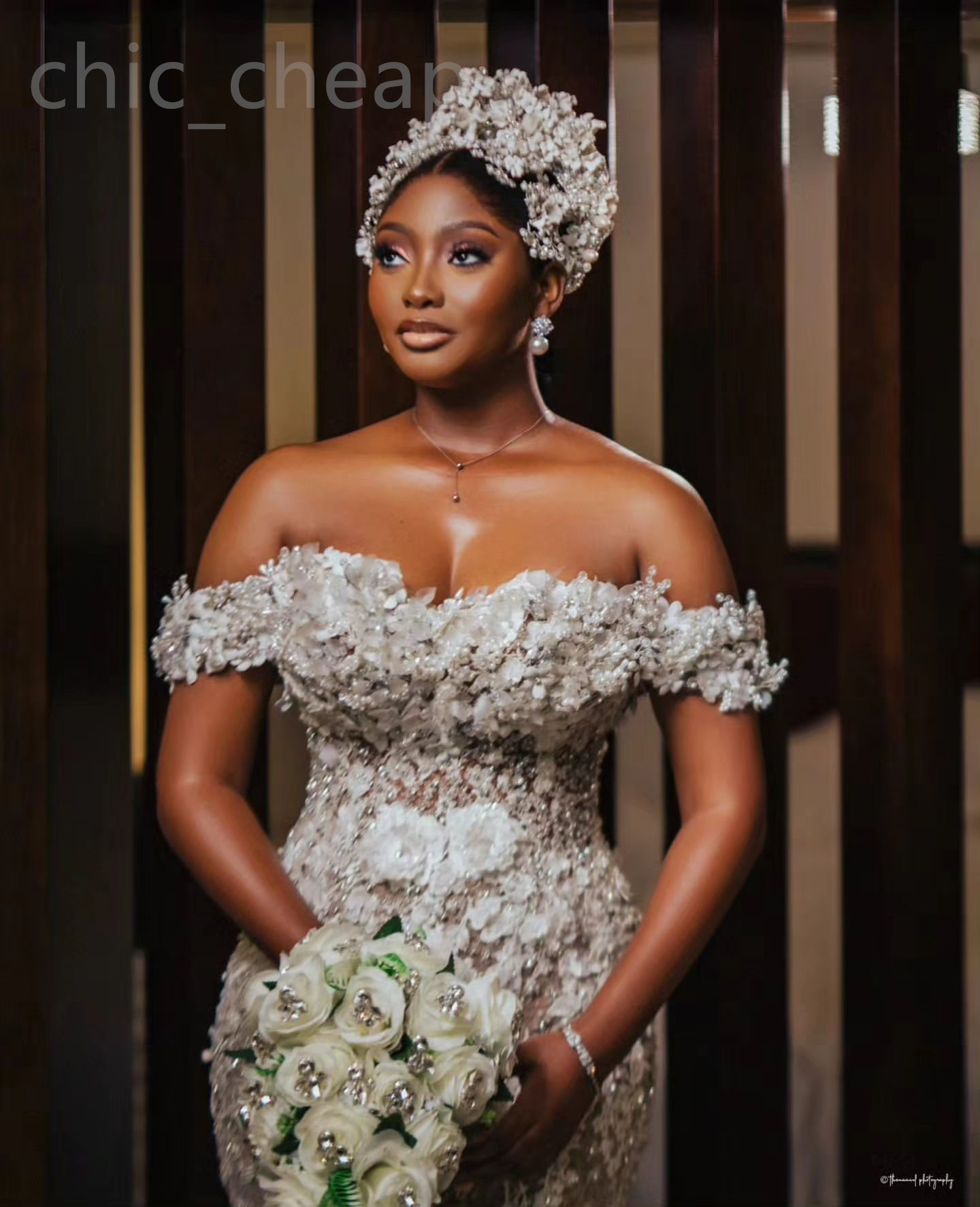 2024 Arabic Aso Ebi Plus Size Ivory Mermaid Wedding Dress Florals Lace Beaded Illusion Bridal Gowns Dresses ZJ404