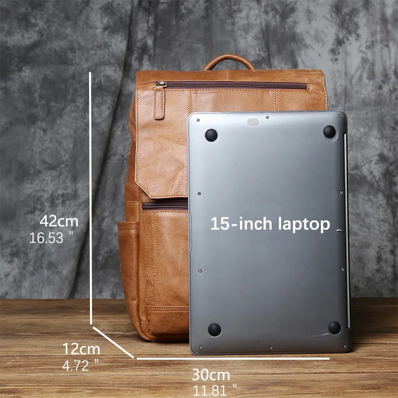 NZPJ Vintage Genuine Leather Mens Backpack Top Layer Cowhide Casual Backpack 16 Laptop Bag Large Capacity Outdoor Travel Bag 241115