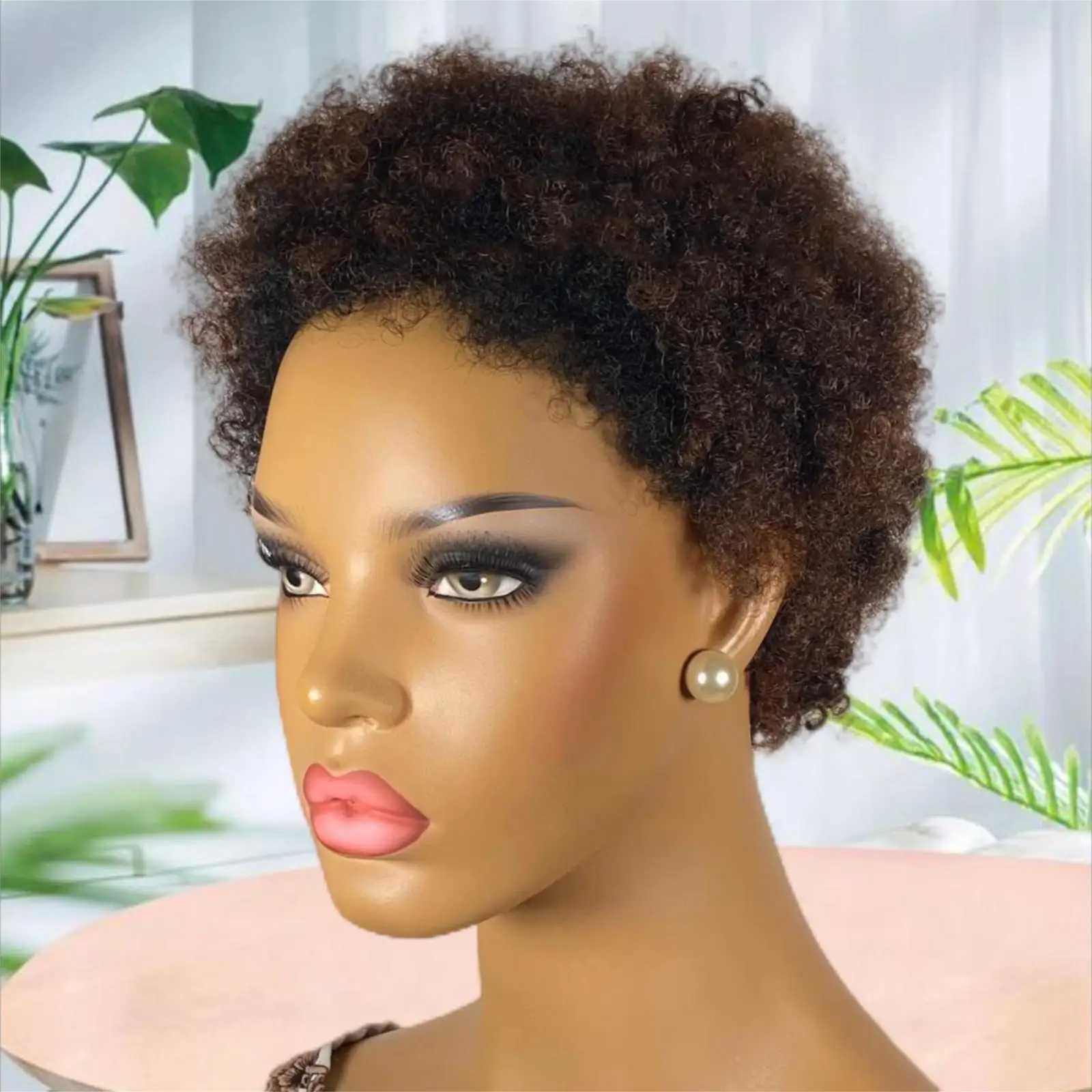 Ombre Highlight Honey Brown Low Cut African Wig/Afro e Wig/Short Wig 200% Density 100% Remy Human Hair W241116