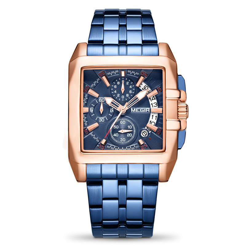 Men's Watch Trendy Multifunction Chronograph Steel Strap Cross Border Quartz Men's Watch Thickness 12mm Dial Diameter 40mm Single Folding Bu