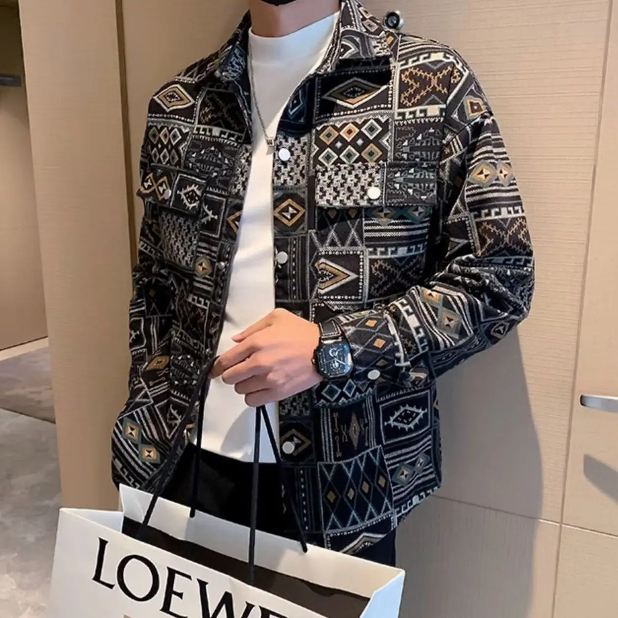 With Print Trendy Denim Jackets Man Autumn Of Fabric Aesthetic Menswear Casual Cowboy Coat For Men Korean Popular Clothes Y2k.