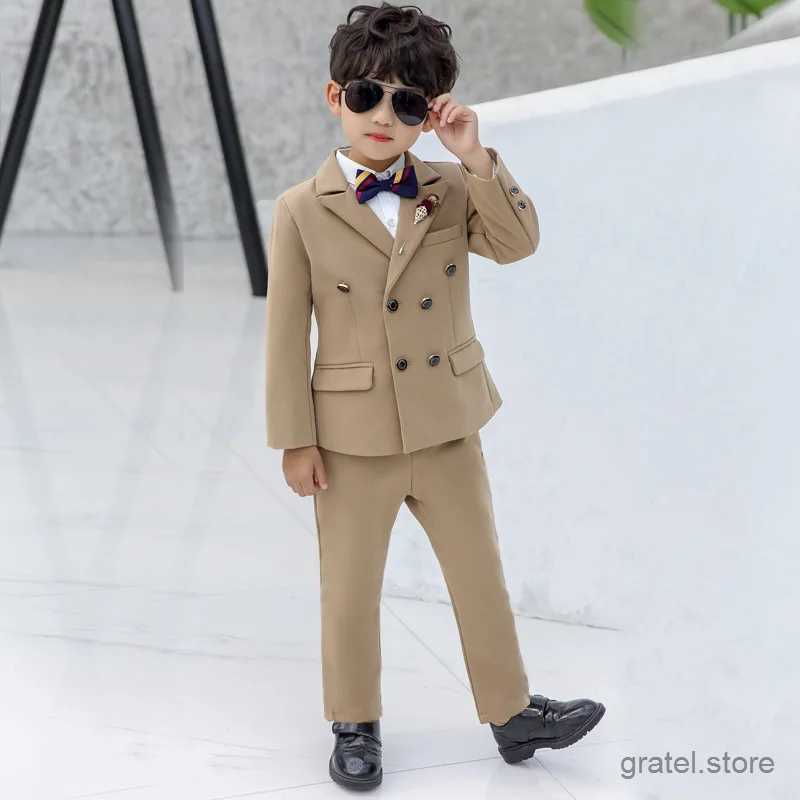 Suits Boys 3Colors Jacket Pants 2Pcs Clothing Set Kids Formal Wedding Suit Gentleman Children School Performance Graduation Dress