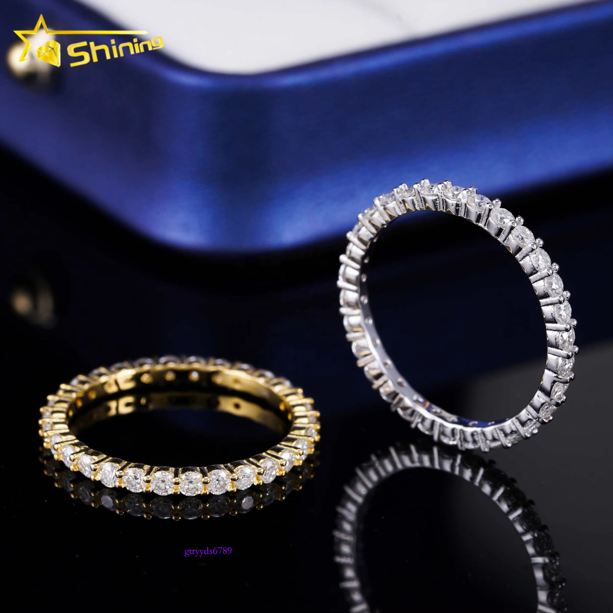 Fine Jewelry Rings Sier Iced Out Hip Hop 14K Gold Plated 2MM 3MM 4MM Lab Grown Dia VVS Moissanite Engagement Band Ring