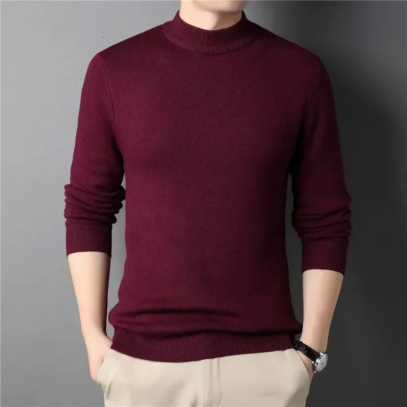 Mens Cashmere Sweater Half Turtle Neck Knitting and Pulling Machine 241115