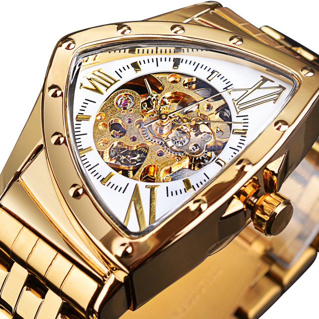 Men's Fashion Casual Skeleton Watch Automatic Mechanical Watch Mineral Strengthened Glass Mirror Diamond Shape Dial Diameter 43*36mm Stainless St