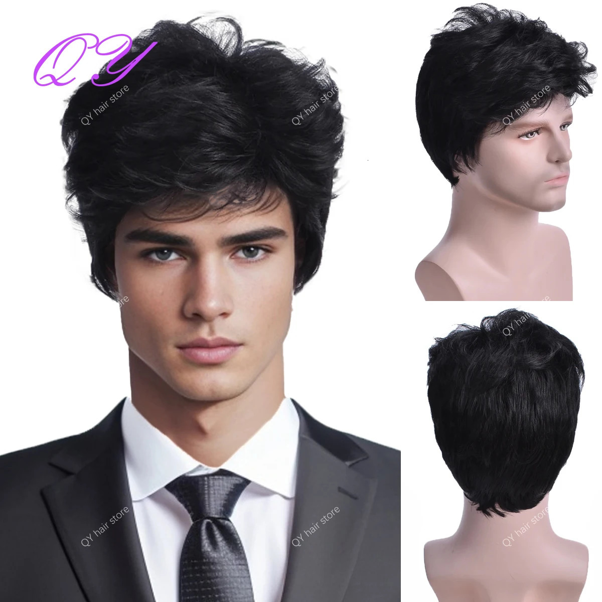 Synthetic Man Wigs Black Short Curly For Men Wigs With High Temperature Fiber Daily Wear Curl Fashion Hairstyle Male Wig 241115