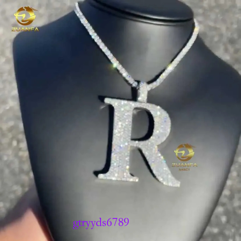 Custom Iced Out Dia Sier Vvs Moissanite Letter Necklace Pendant Hip Hop Jewelry