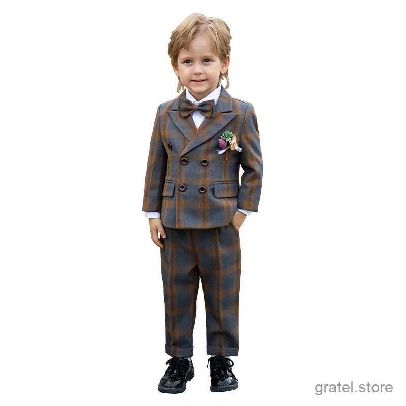 Suits Children Wine Red And Yellow Luxurious Party Photograph Dress Kids Birthday Suit Flower Boys Formal Wedding Performance Tuxedo