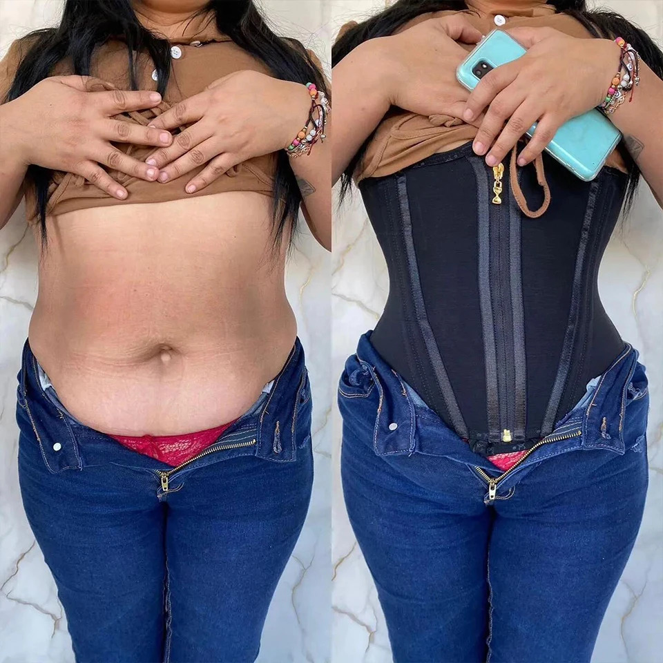 Women Plus Size Fajas Waist Trainer Corset Tummy Control Zipper Vest Body Shaper Cincher Shapewear Slimming Belt Sports Girdle 241115