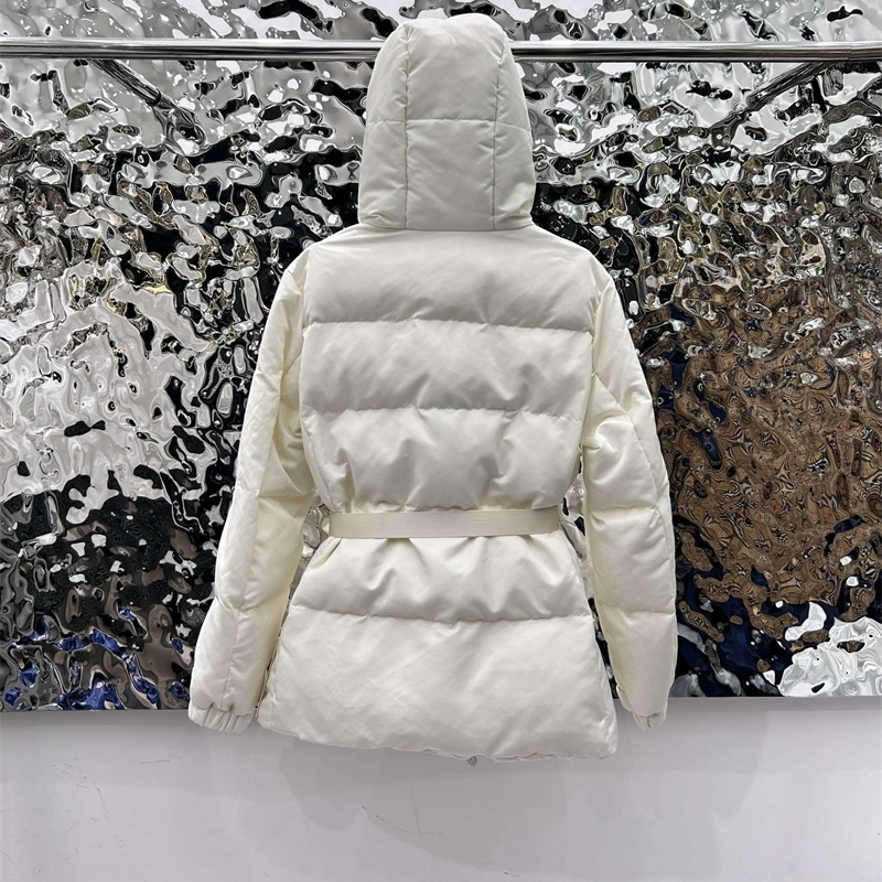 autumn and winter down jacket for women fashion hooded ultralight warm slim belt female coat 241115