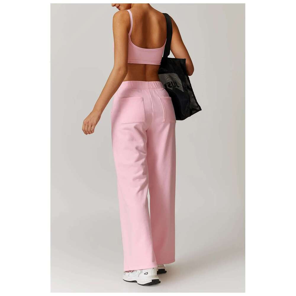 Sport Pocket Sweatpants Yoga Set Fiess Bra Crop Top High Waist Leggings Two Piece Gym Suit Workout Clothes Tracuit