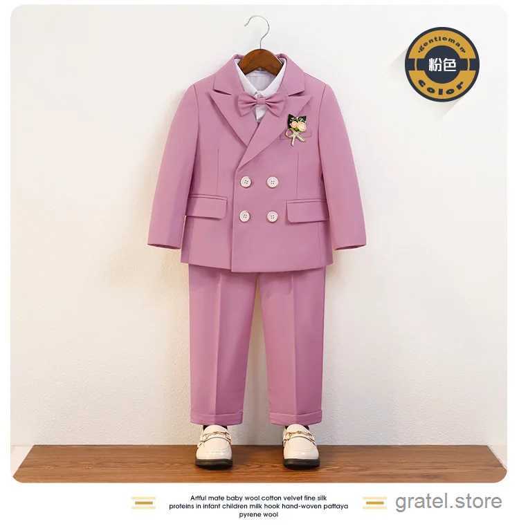 Suits Children Champagne Slim Photograph Dress Gentleman Kids Birthday Suit Flower Boys Wedding Party Performance Dance Show Wear