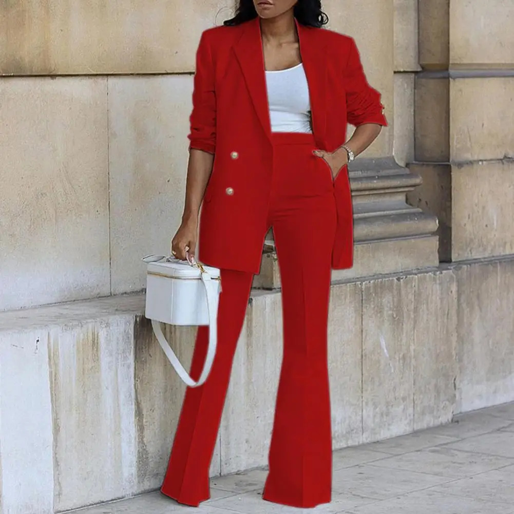 Womens jacket pants double chest high waisted glitter office set womens casual lapel outerwear mens 2piece 241115