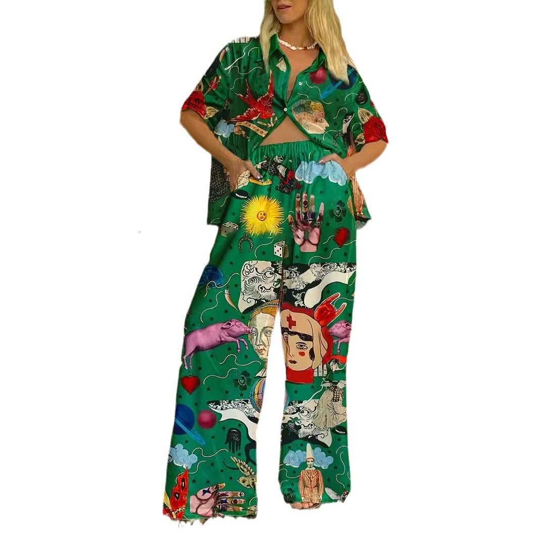 Summer Womens Fashion Street Trend Print Casual Large Size Set 240416