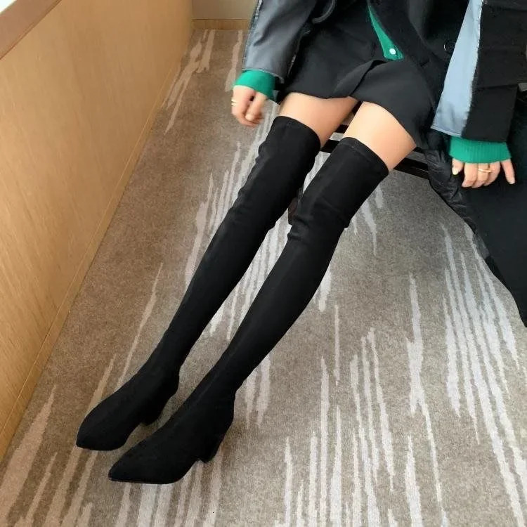 Sexy High Heels Womens Winter Fashion Over Knee Warmth Botas Strapless Back Zipper Pump Socks High Heels 241115