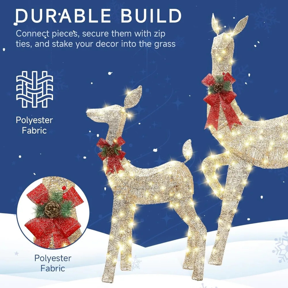 Christmas Deer Family Set 3Piece Outdoor Yard Decorations60 Inch Lighted Holiday Reindeer Decor with 310 Warm White Lights 241115 - view 6