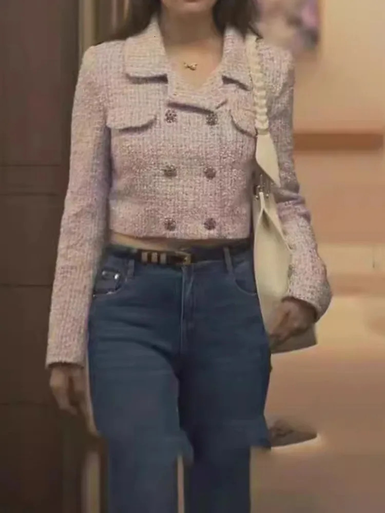 UCXQ Elegant Fashion Jacket European Style Collar Double Chest Casual Full Match Womens Coarse Floral Coat Spring/Summer 1381 241115