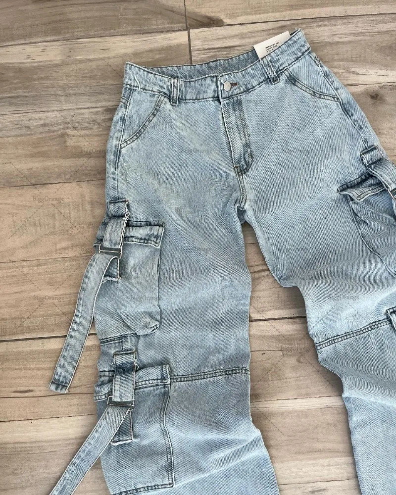 Y2K Harajuku Retro Washed Oversized Jeans Punk Multipocket Personality Straight Casual Trouser Versatile Trendy Clothing 241115