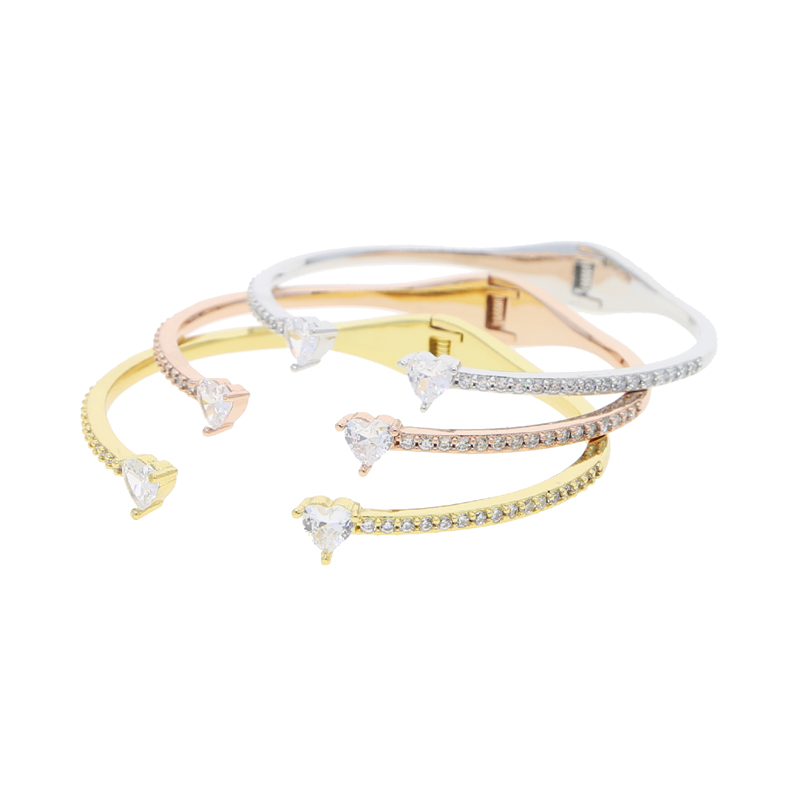 Bling 5A Heart Shaped Cubic Zirconia CZ Bangle Bracelet for Women Wholesale Iced Out Thin Band Stack Simple Classic Jewelry
