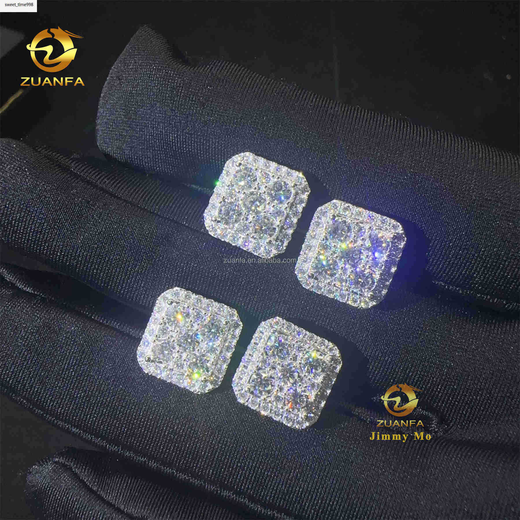 Drop Shipping Popular Square Shape Pass Diamond Testser iced out hip hop sterling silver moissanite Diamond Stud Earrings Men