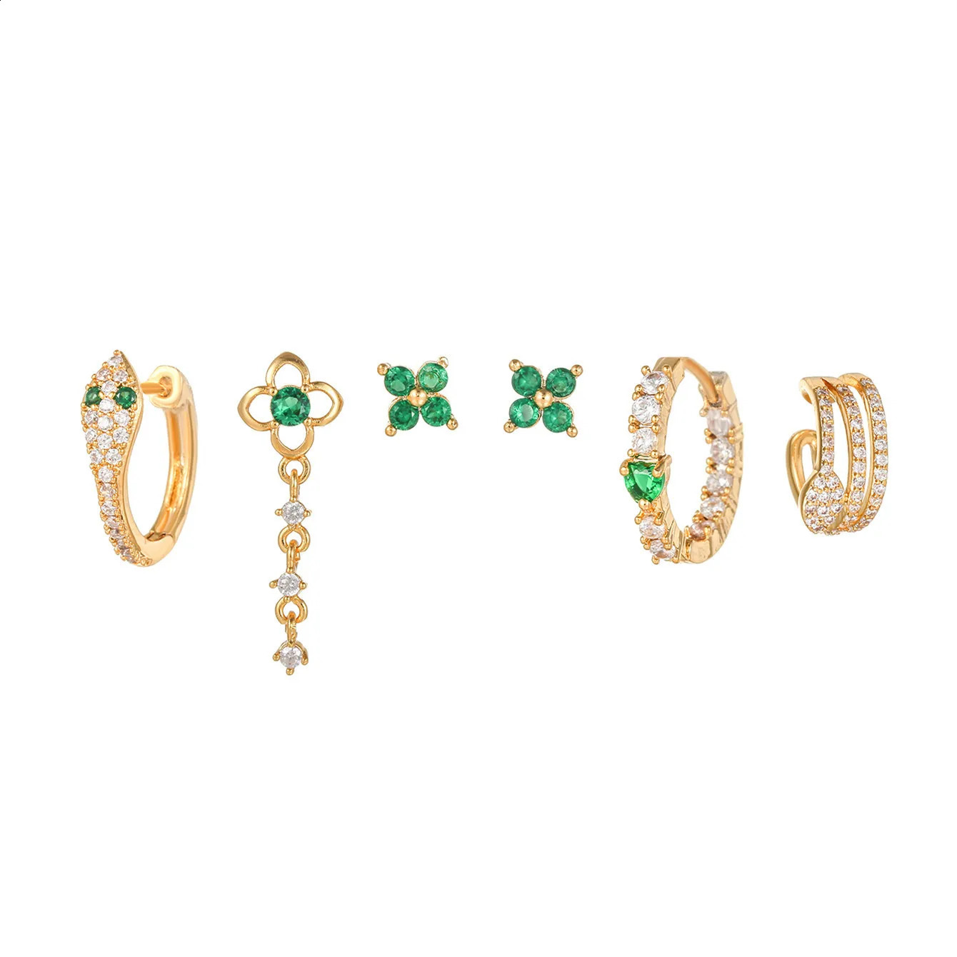 2000s Aesthetic Y2k Green Snake Piercing Kit for Teen Girls Earrings 6pcs Zircon Clover Ear Daith Tragus Cartilage Accessories 241116