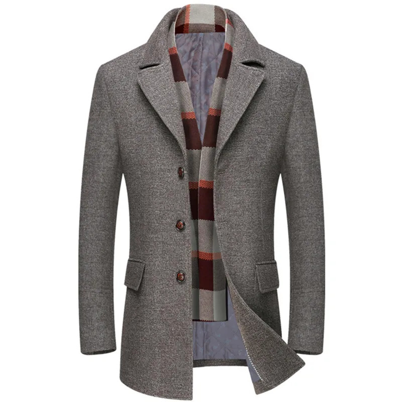 Mens Business Smart Casual Woolen Jacket Turn Down Collar Wool Coat Thicken Warm Male Blends Trench Windbreaker 241115