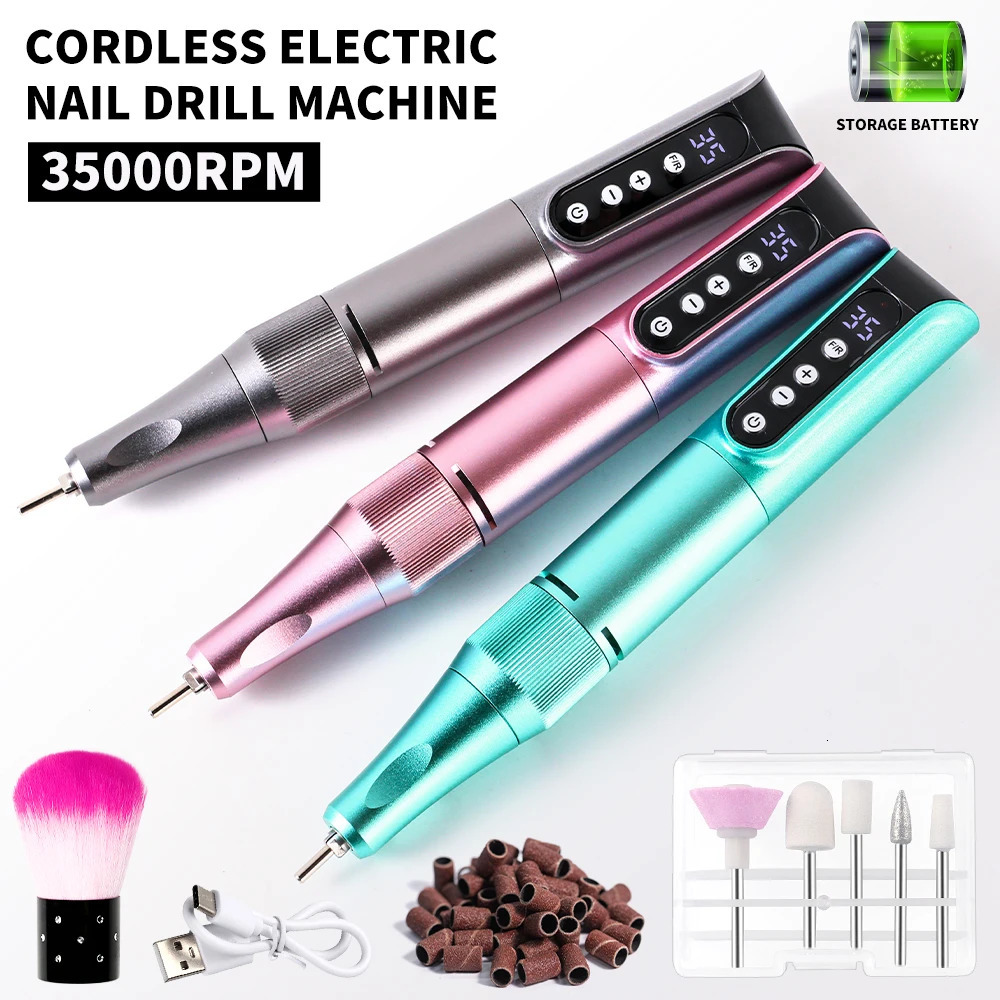35000RPM Rechargeable Portable Nail Drill Machine Wireless Nail Drill Pen Nail File Polishing Pen Suitable For Home Nail Salons 241115