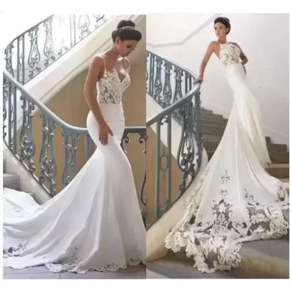Lace Sexy Country Appliqued Mermaid Wedding Dresses Vintage Spaghetti Open Back Beach Bohemian Bridal Gown Custom Made BM 0218