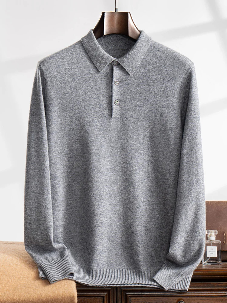 ANGEL Mens Malaysia Polo 100% Cashmere Knitted Pullover Solid Color Sweater AutumnWinter Casual Business Office Jacket 241115