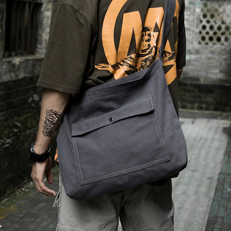 Canvas mens cross body bag retro messenger bag 11L large capacity outdoor fashion bag 13 inch laptop shoulder bag 241115