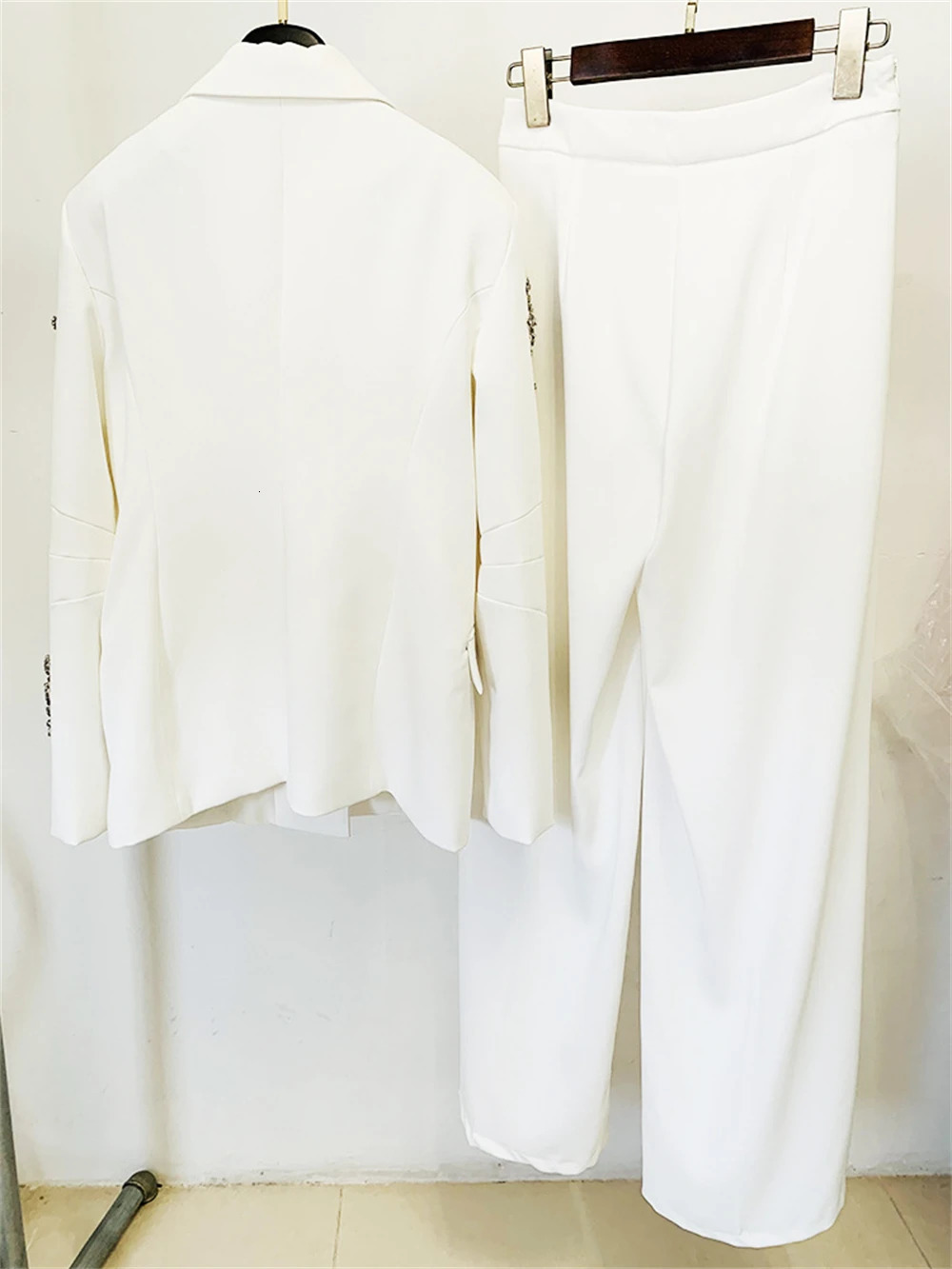Lanjia- Two Piece Womens Fashion Set Rhie Decal Ultrathin Fit Jacket Wide Leg Pants In Stock 241115 406F2