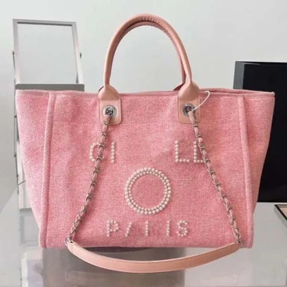New Designer Bag Classic Tote Large Capacity Handheld Luxury High Quality Fashion Versatile Pearl Inlaid Design Summer Canvas
