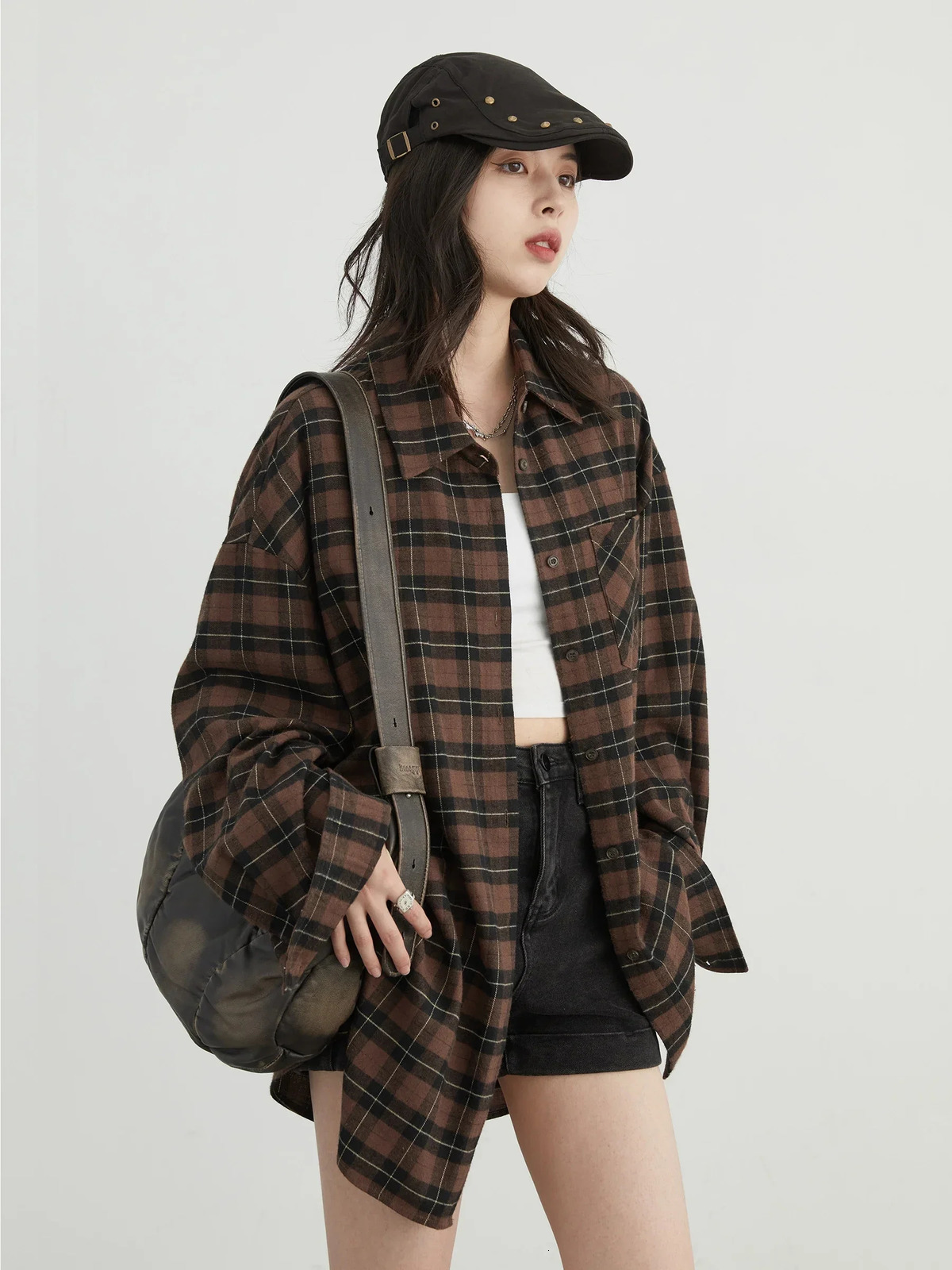 CHIC VEN Womens Loose Retro Cotton Matte Plain Shirt Womens Top BF Style Womens Top Spring/Summer 241115