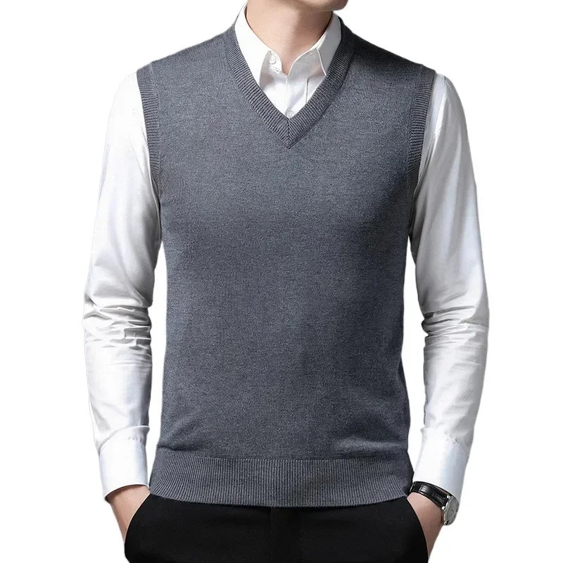 Mens Business Casual Outer Wear Warm Sleeveless Sweater Vest Knitted Tops 241115