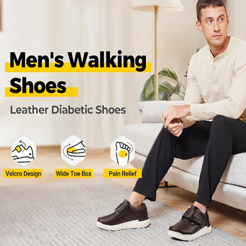 FitVille mens leather shoes diabetes shoes super wide slippery shoes suitable for orthopedic toes Swollen feet antiskid light 241115