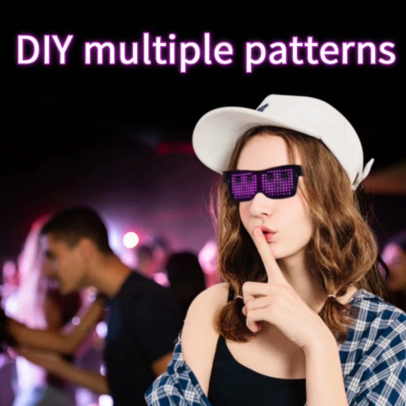 Bluetooth programmable LED text USB charging display screen glasses dedicated nightclub DJ festival party luminous toy gift 241116