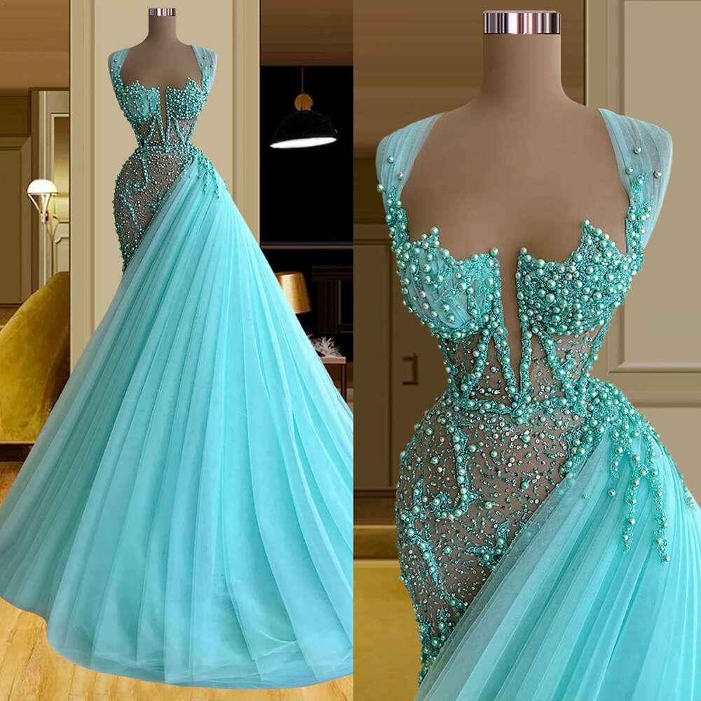 Mermaid Evening Lue Dree Sleevele V Neck Applique Sequin Shiny Sexy Lace Eaded Or Length Pearl Hollow Celebrity Plu Size Party Gown Prom Dre 6660311
