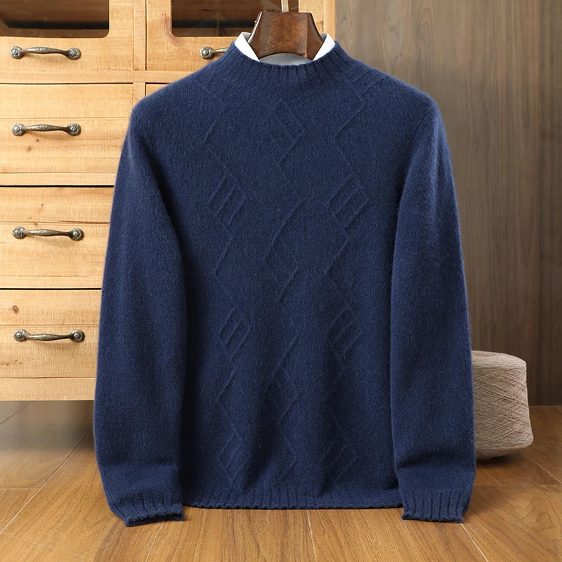 autumn and winter cashmere sweater mens round neck diamond head long sleeved knitted loose bottom 241115