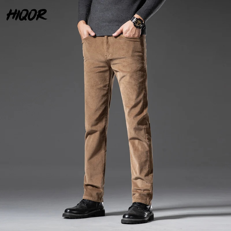 HIQOR Mens Winter Wool Warm Corduroy Pants Casual Bag Cotton Business Straight Work Clothes 241115