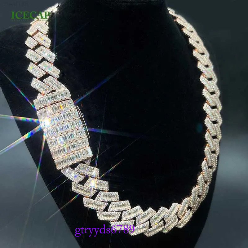 necklace moissanite chain Custom Hip Hop Jewelry 10k Real Gold Plated Cuban Chain Full Baguette Cut White d Vvs Past Dia Tester