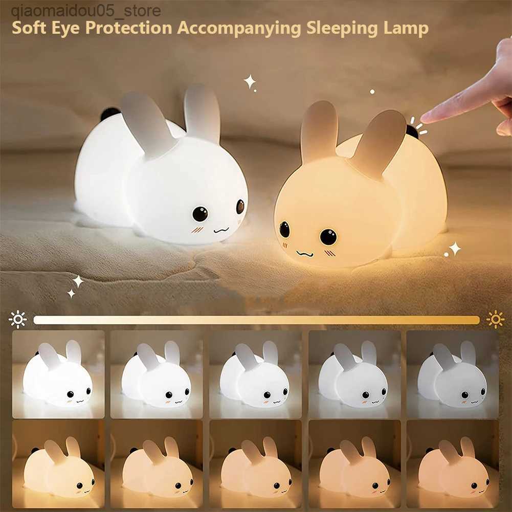 Lamps Shades Bunny Night Lights For Kids Two tone USB charging remote control touch bedside lights Baby daycare cute things Q240417