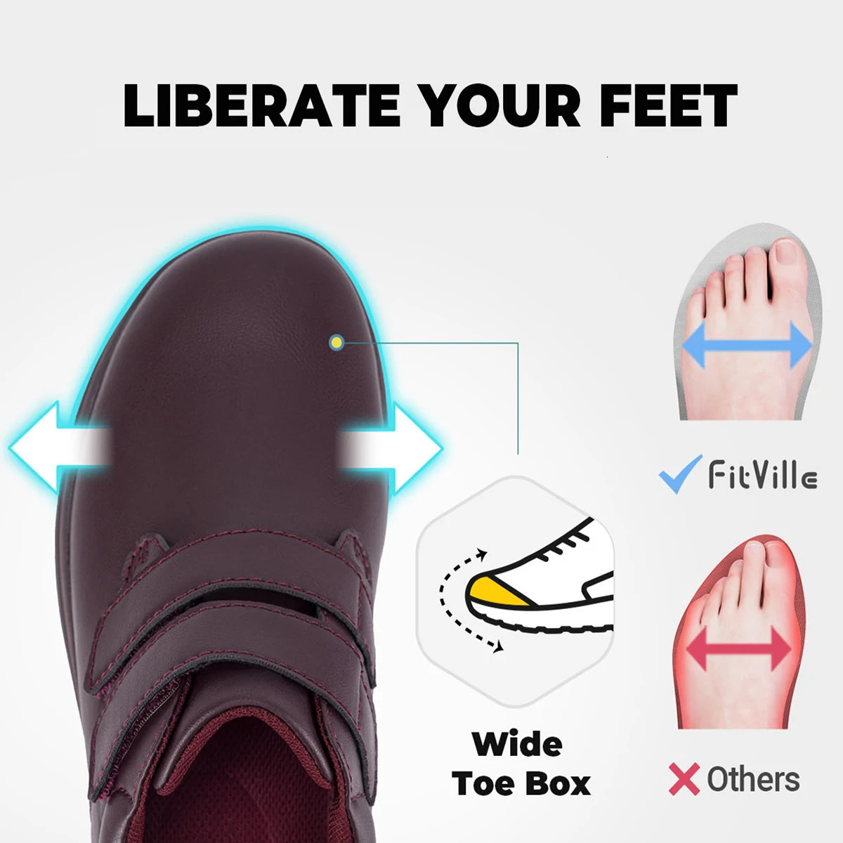 FitVille Leather Womens Shoes diabetes Shoes Ultra wide Slipping Walking Shoes Womens Swollen Foot Belt Arch Support 241115