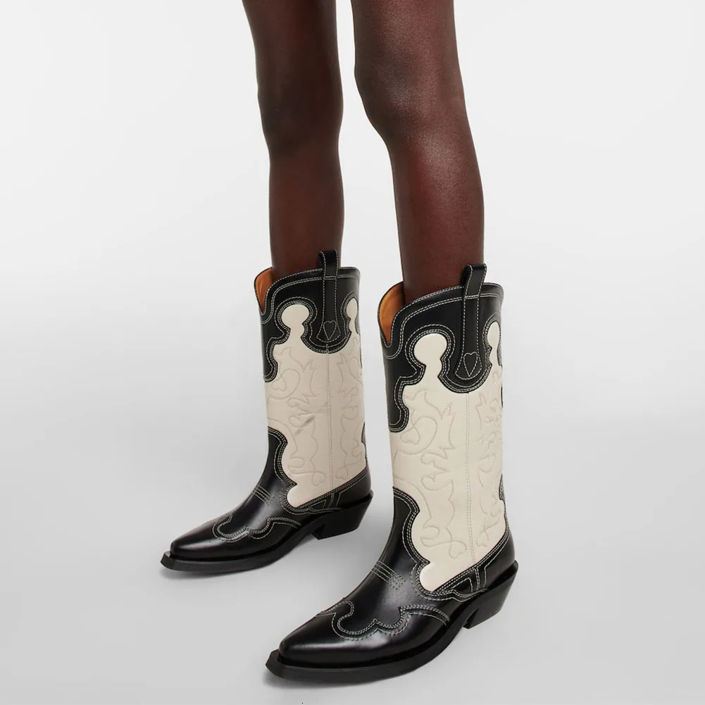 2024 Retro Embroidered Cowboy Girl Boots Fashion Womens Western Boots Pointed Toe Mid calf Cowboy Punk Womens Shoes 241115