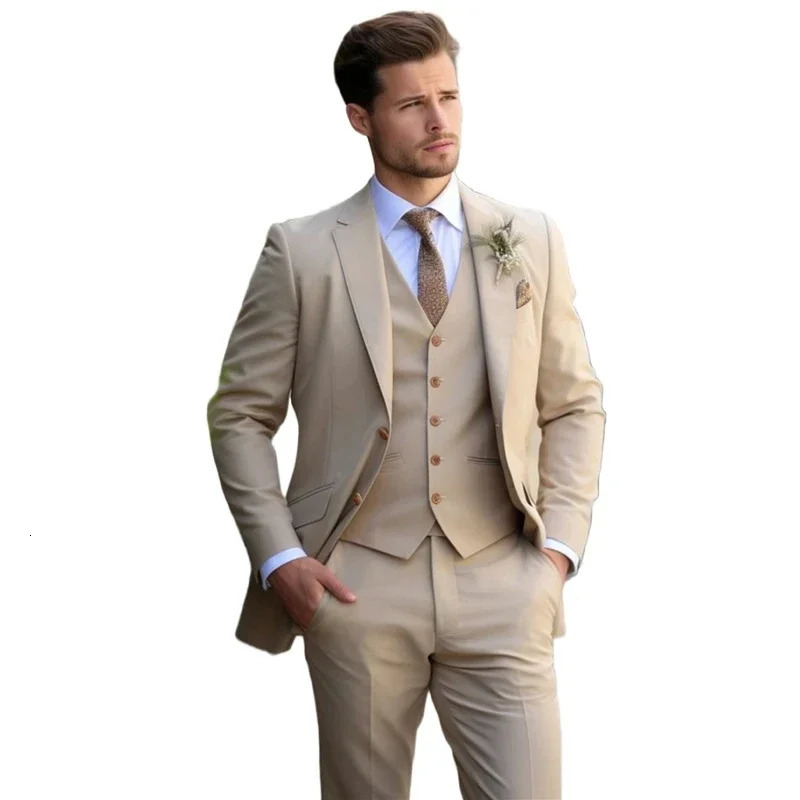 Champagne mens Tuxedo Wedding Suits For Men Bespoke Groom Wear Formal Fashion Suit Prom Party BlazerPantsVest 241115