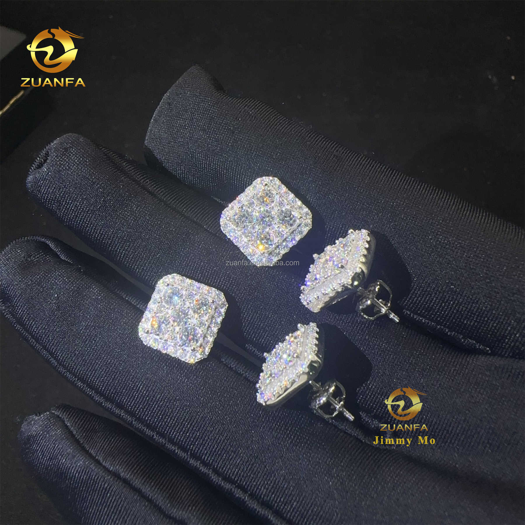 Drop Shipping Popular Square Shape Pass Diamond Testser iced out hip hop sterling silver moissanite Diamond Stud Earrings Men