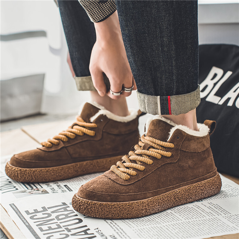 Hot Sale Winter High Top Man Fashion Brown Ankle Boots Cotton Shoes Warm Plush Suede Casual Sneakers Men Botas Hombre