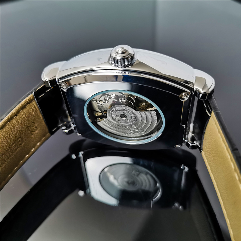 Automatic mechanical watch skeleton through the bottom watch men's waterproof luminous leather butterfly buckle dial diameter 46mm thickness 12mm