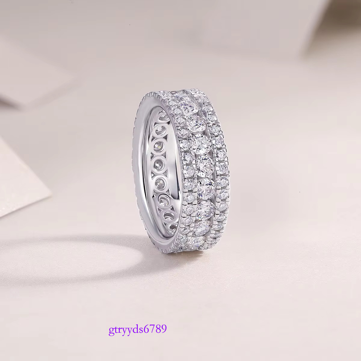 Zanlong 13768 Sterg Sier Moissanite Fine jewelry 3 rows Eternity Wedding Ring Band for Men Women GRA Certificate