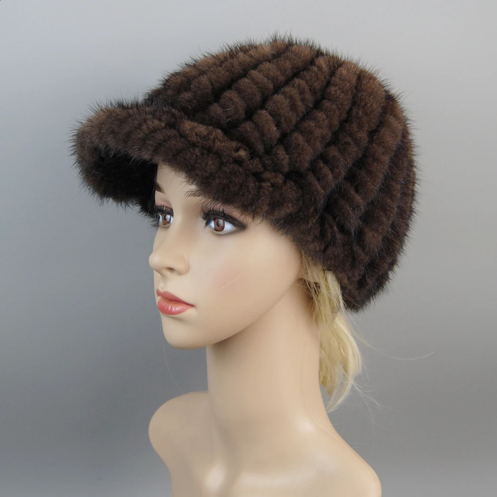 2024 Real Fur Cap Knitted Natural Mink For Women Winter Avoid Wind And Snow Good Quality Female ed Ear Warm 241125