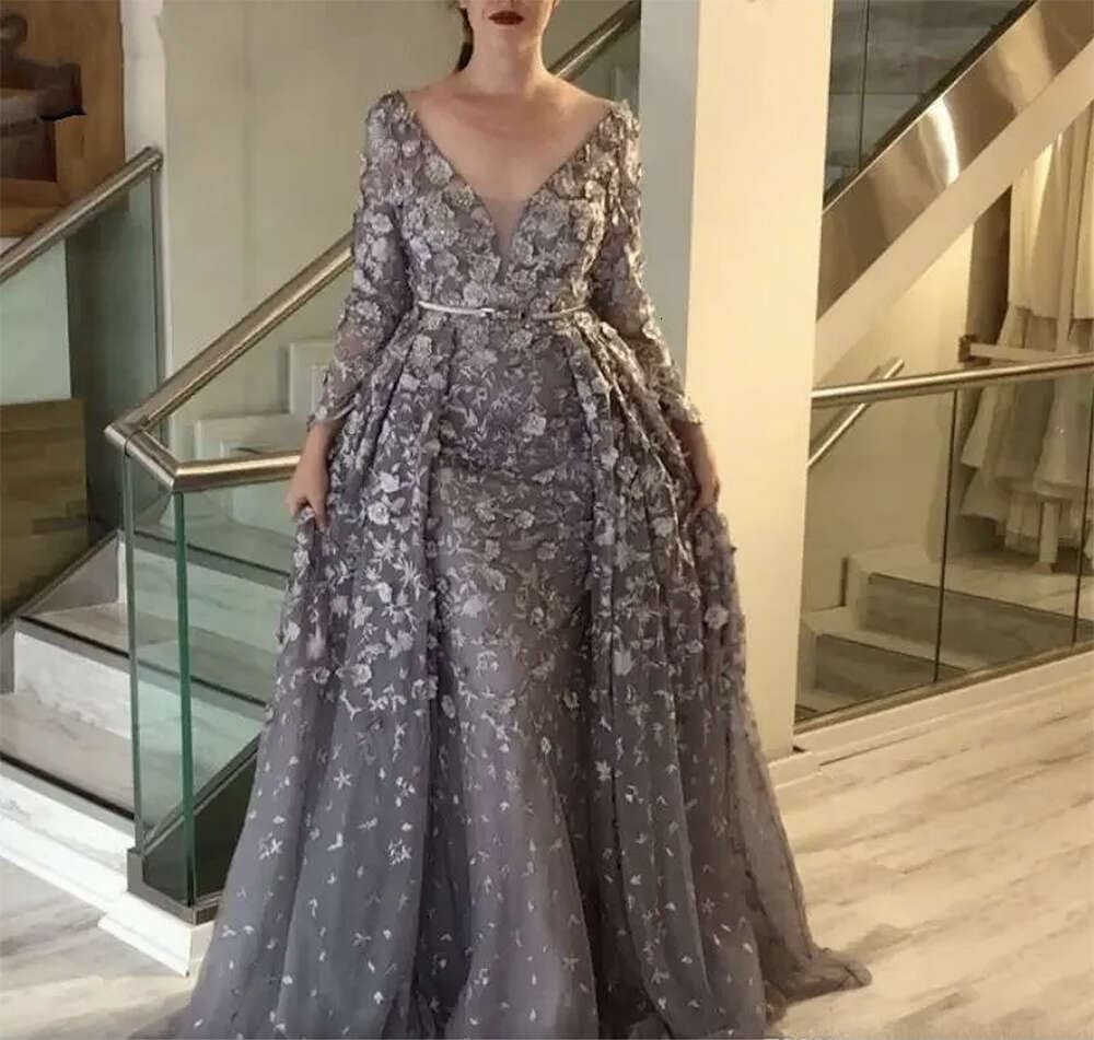 Vintage Gray Mother Of The Bride Dresses A E Long Sleeves Formal Godmother Evening Wedding Party Guests Gowns Plus Size Custom Made